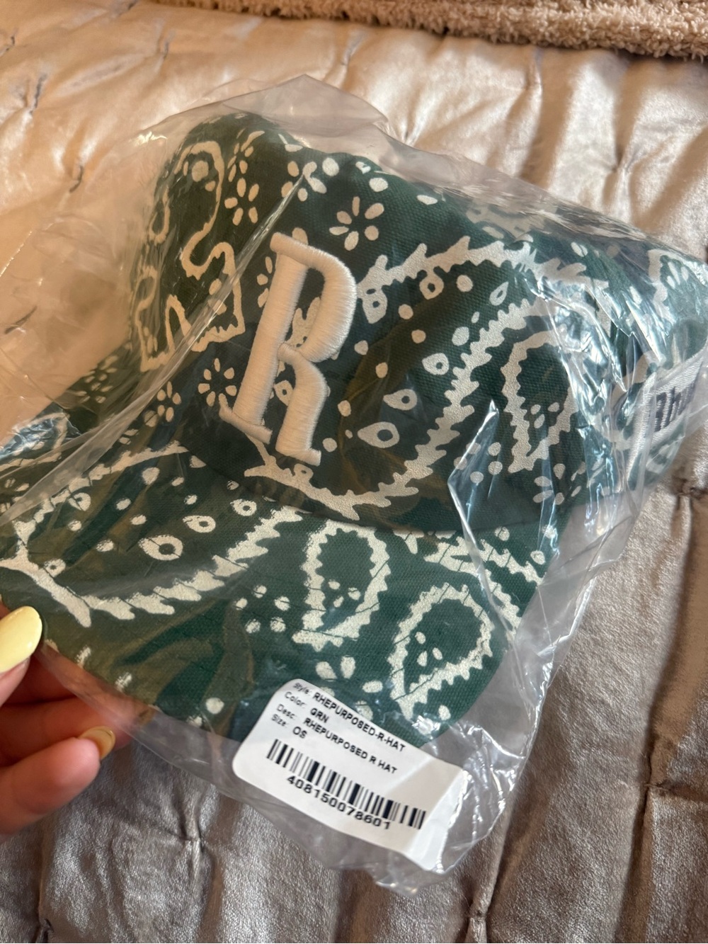 Rhude Green and White Bandana Print R Cap